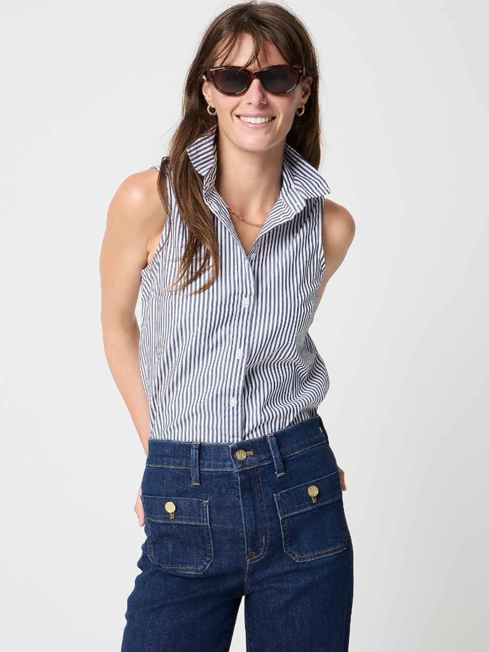 NWT J.Crew Factory Sleeveless cotton-blend poplin shirt in signature fit